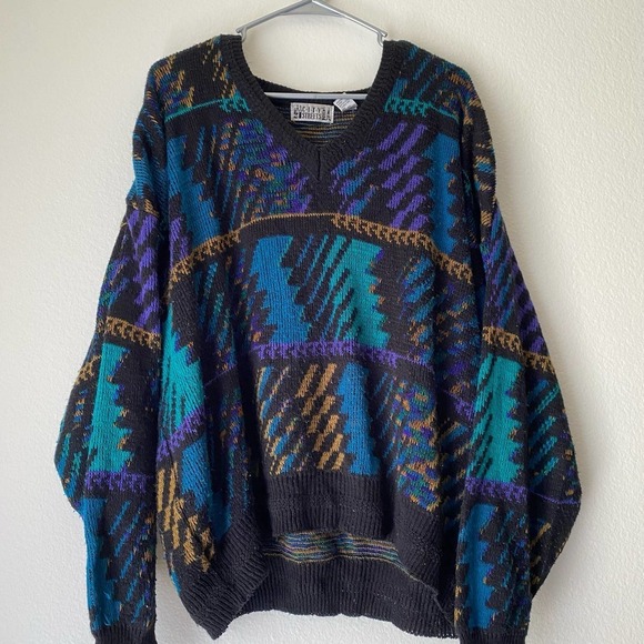 City Streets sweater men's sz L coogi inspired 80s  vintage pull over retro - Picture 1 of 8